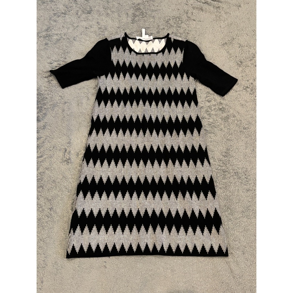 BCBGeneration Sweater Dress Womens XS Black White Argyle Knit Colorblock Stretch
